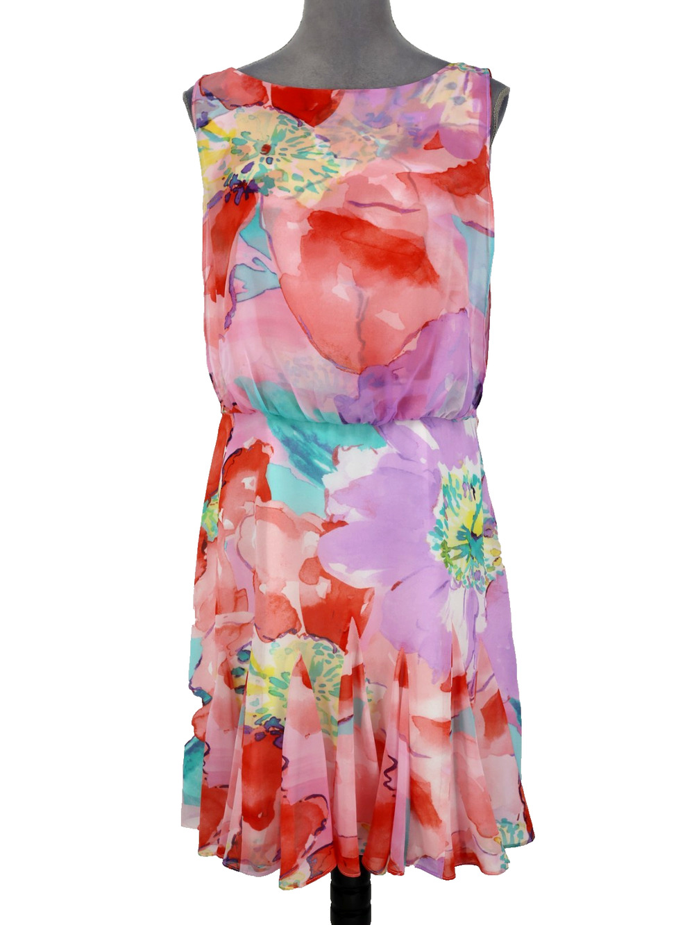 Lauren Ralph Lauren Dress Womens 14 Pink Floral Chiffon Side Zip Lined No Belt